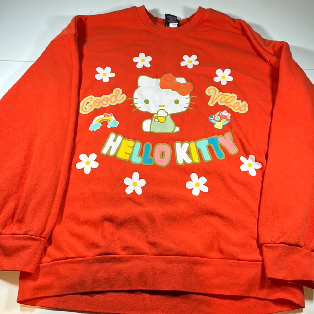 Unisex Hello Kitty "Good Vibes" Crewneck Sweatshirt Orange sz L
